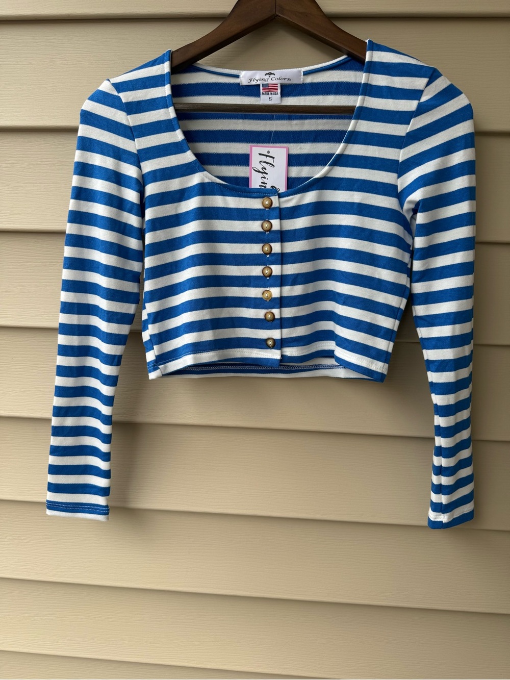 Flying Colors Blue White Striped Cropped Cardigan Top Small NWT Made USA